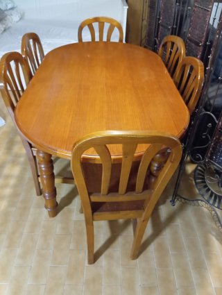 Mesa comedor y 6 sillas pino macizo