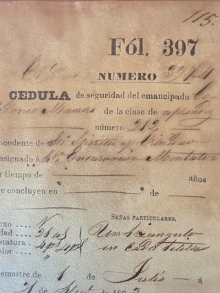 Documento esclavitud 1863 España Cédula emancipado
