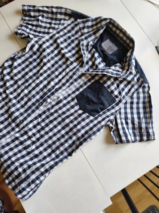 Camisa manga corta hombre cuadros azul y blanco