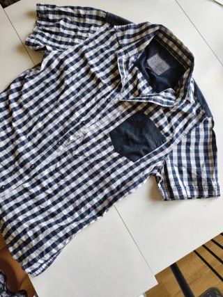 Camisa manga corta hombre cuadros azul y blanco