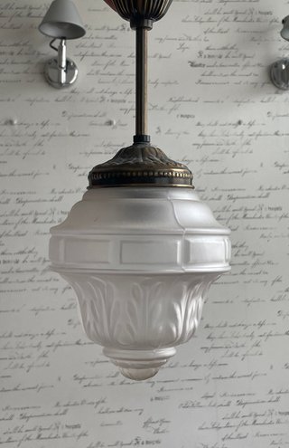 Lampada da Soffitto Vintage in Cristallo Opalino e Bronzo