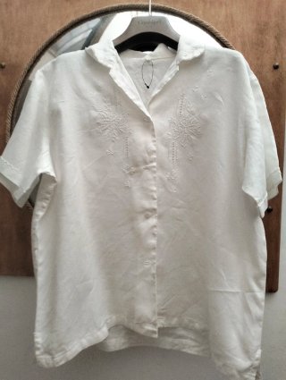 Camicia Lino Ricamata Conbipel Bianca
