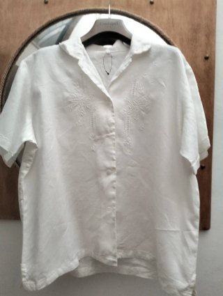 Camicia Lino Ricamata Conbipel Bianca