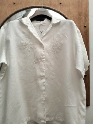 Camicia Lino Ricamata Conbipel Bianca