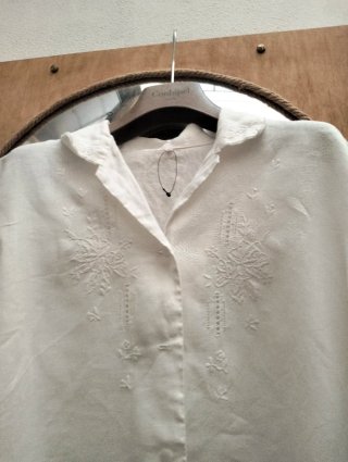 Camicia Lino Ricamata Conbipel Bianca