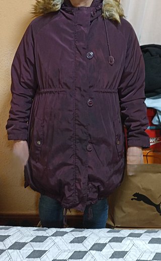Cappotto donna seminuovo taglia L con cappuccio e pelo