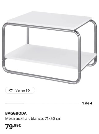 Mesa auxiliar Ikea Baggboda Plata/Blanca