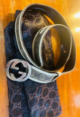 Cintura Gucci Beige/Marrone con logo GG