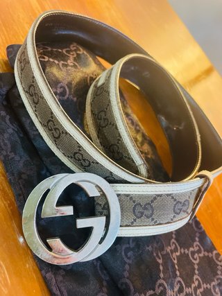 Cintura Gucci Beige/Marrone con logo GG