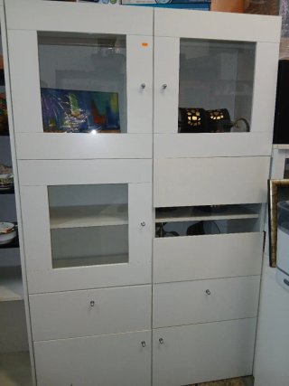 Mueble salón blanco madera y cristal