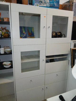 Mueble salón blanco madera y cristal