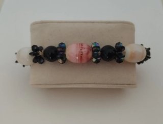 Pulsera elástica boho chic rosa y negro