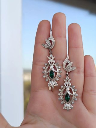 Pendientes Plata Filigrana Tradicional Esmeralda