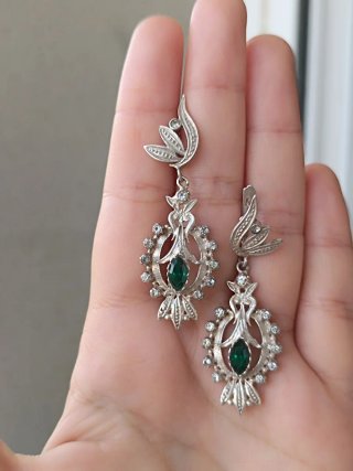 Pendientes Plata Filigrana Tradicional Esmeralda