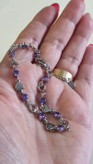 Pulsera Plata 925 Corazones y Circonitas Moradas