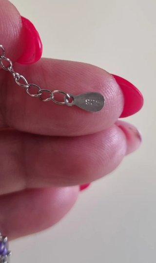 Pulsera Plata 925 Corazones y Circonitas Moradas