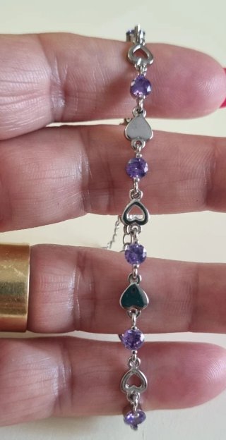 Pulsera Plata 925 Corazones y Circonitas Moradas