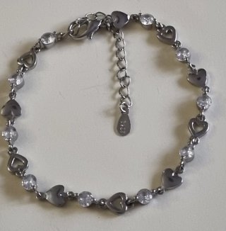 Pulsera Plata 925 Corazones y Circonitas Moradas