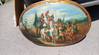 Quadro ovale firmato olio su legno