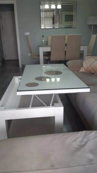 Mesa centro elevable cristal y madera