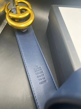 Cintura Gucci GG Marmont in Pelle Blu Notte