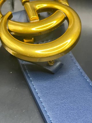 Cintura Gucci GG Marmont in Pelle Blu Notte
