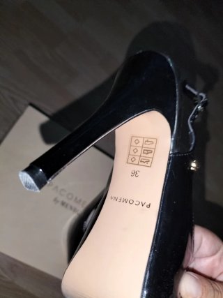 Sandali donna MENBUR neri oro peep toe tacco 12