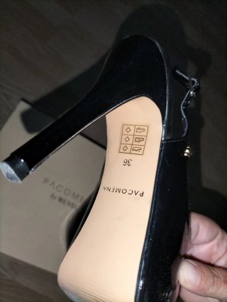 Sandali donna MENBUR neri oro peep toe tacco 12