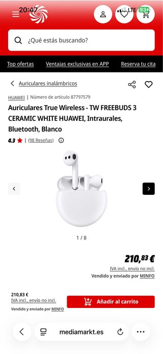 Huawei FreeBuds 3 Auriculares Inalámbricos Blancos