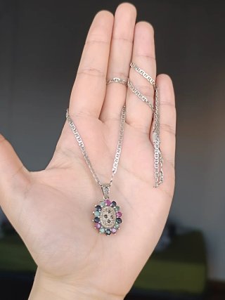 Colgante Plata Ley Vintage Piedras Preciosas