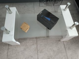 Mesa de centro cristal y metal blanca