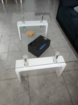 Mesa de centro cristal y metal blanca