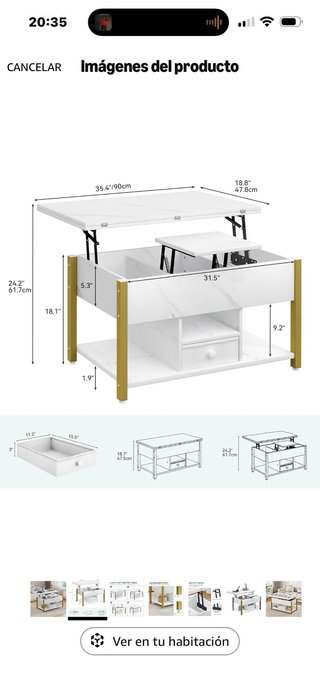 Mesa centro elevable y extensible