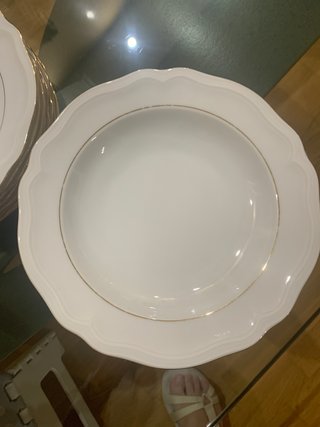 Vajilla Porcelana Blanca Ribete Dorado