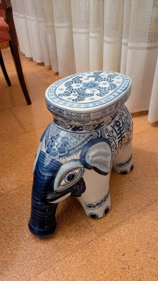 ¡Taburete Elefante Porcelana Chinoiserie Vintage!