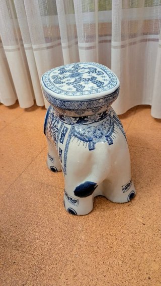 ¡Taburete Elefante Porcelana Chinoiserie Vintage!