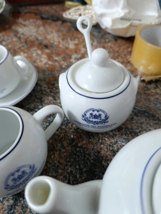 Juego de café porcelana blanco y azul
