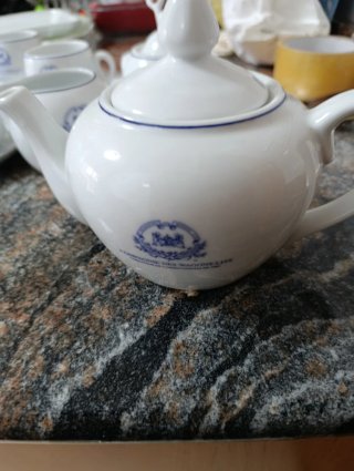 Juego de café porcelana blanco y azul
