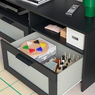 Mueble TV IKEA Negro Puertas Cristal