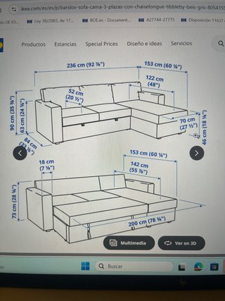 Sofá Cama Gris 3 Plazas con chaiselongue