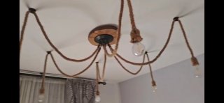 Lampada a sospensione rustica vintage in legno e iuta