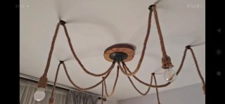 Lampada a sospensione rustica vintage in legno e iuta
