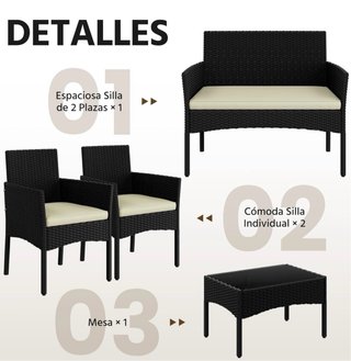 Conjunto Ratan Terraza Negro y Beige