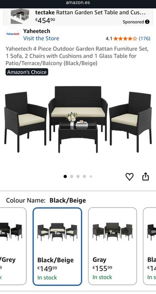 Conjunto Ratan Terraza Negro y Beige