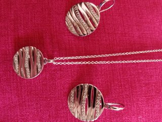 Conjunto Collar y Pendientes Círculo. Plata 925