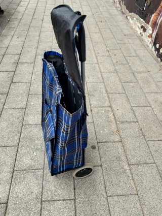 Carro de la compra a cuadros azul