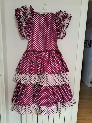 Vestido Flamenca Lunares Morado y Blanco