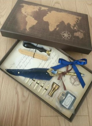 Set Pluma y Sello Vintage Mapa Mundo