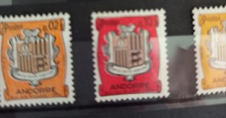 Sellos Andorra 1, 2, 10 y 20 céntimos de franco.