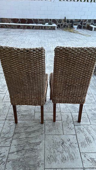 6 Sillas Fibra Natural Trenzada Beige/Marrón